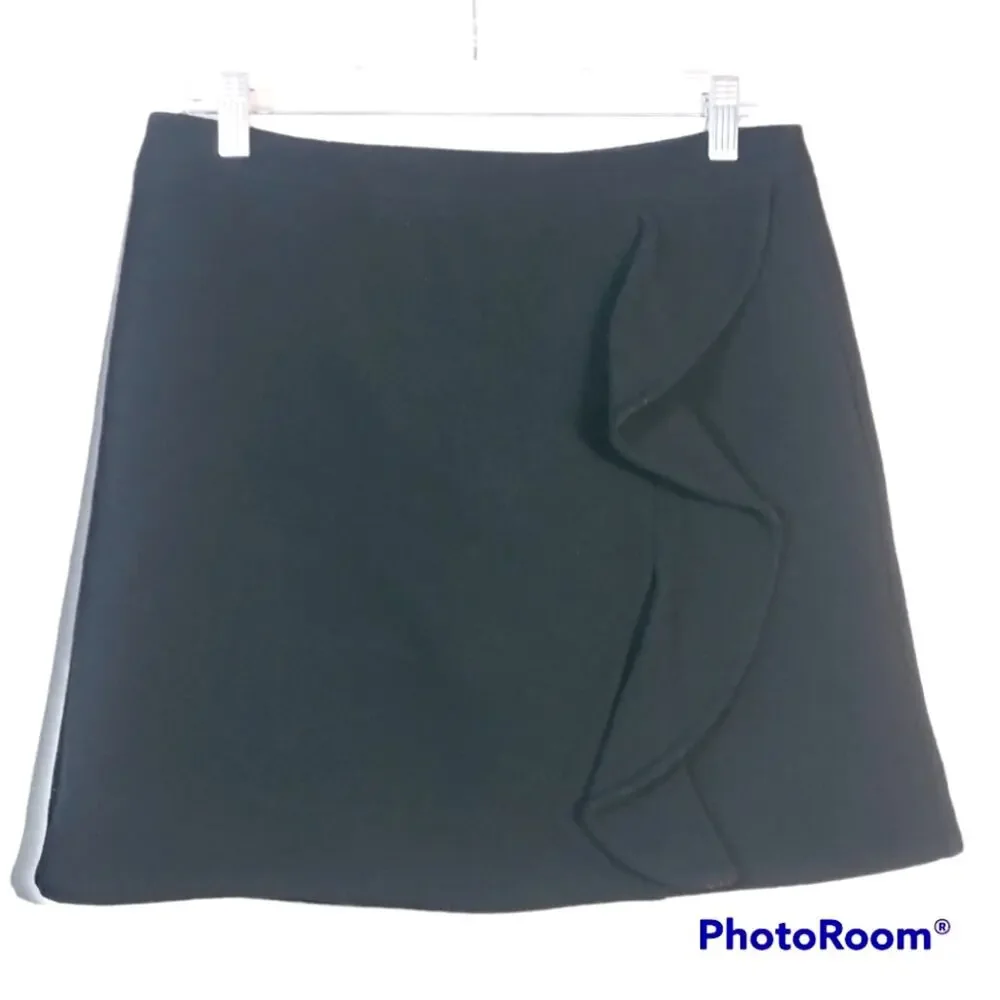 J.Crew Black Ruffle-Front Mini Skirt in Double-Serge Wool Item J6191 Size 4